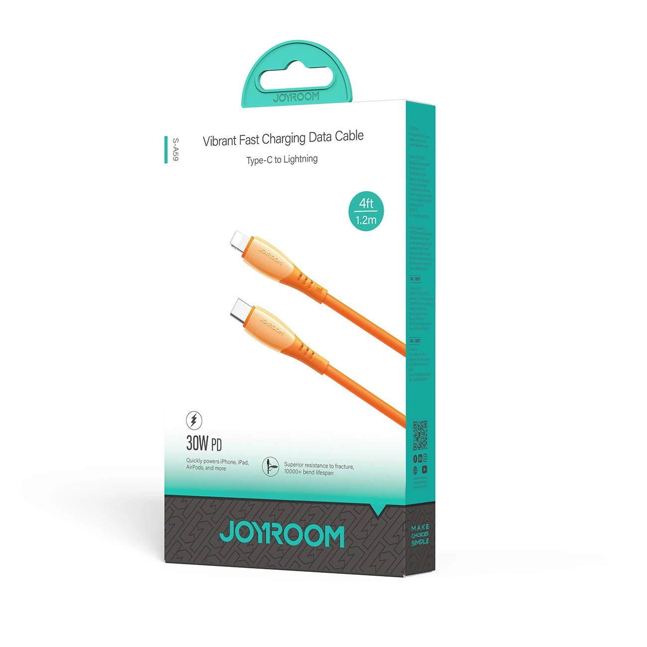 Data- og opladningskabel USB-C - Lightning Joyroom S-A59 Vibrant, 30W, 1.2m, Orange