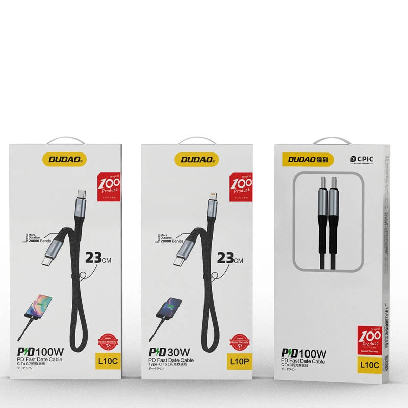 Data- og opladningskabel USB-C - USB-C Dudao L10C, 100W, 0.23m, Sort