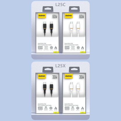 USB-C Data- og Opladningskabel - USB-C Dudao L25C, 30W, 1m, Hvid