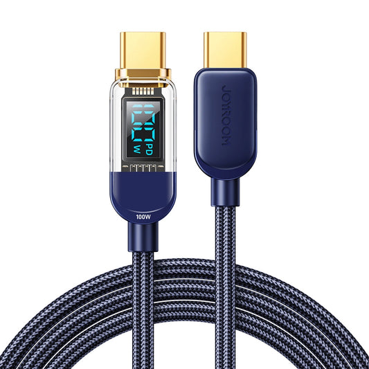 USB-C data- og opladningskabel - USB-C Joyroom A4 Display, 100W, 1,2m, Blå