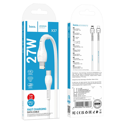 Data- og opladningskabel USB-C - Lightning HOCO X37, 27W, 1m, Hvid