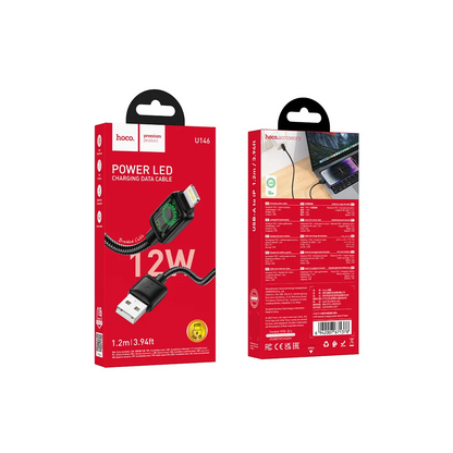 Data- og opladningskabel USB-A - Lightning HOCO U146, 12W, 1,2m, Sort