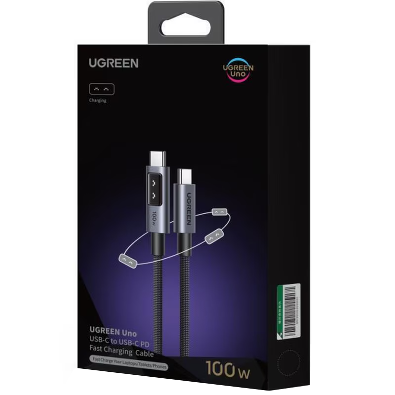 Data- og opladningskabel USB-C - USB-C UGREEN L509, 100W, 1m, Grå