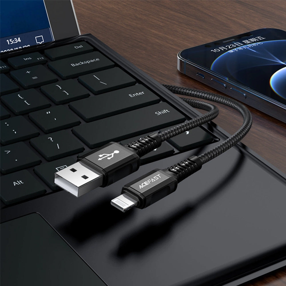 Data- og opladningskabel USB-A - Lightning Acefast C1-02, 18W, 1,2m, Sort