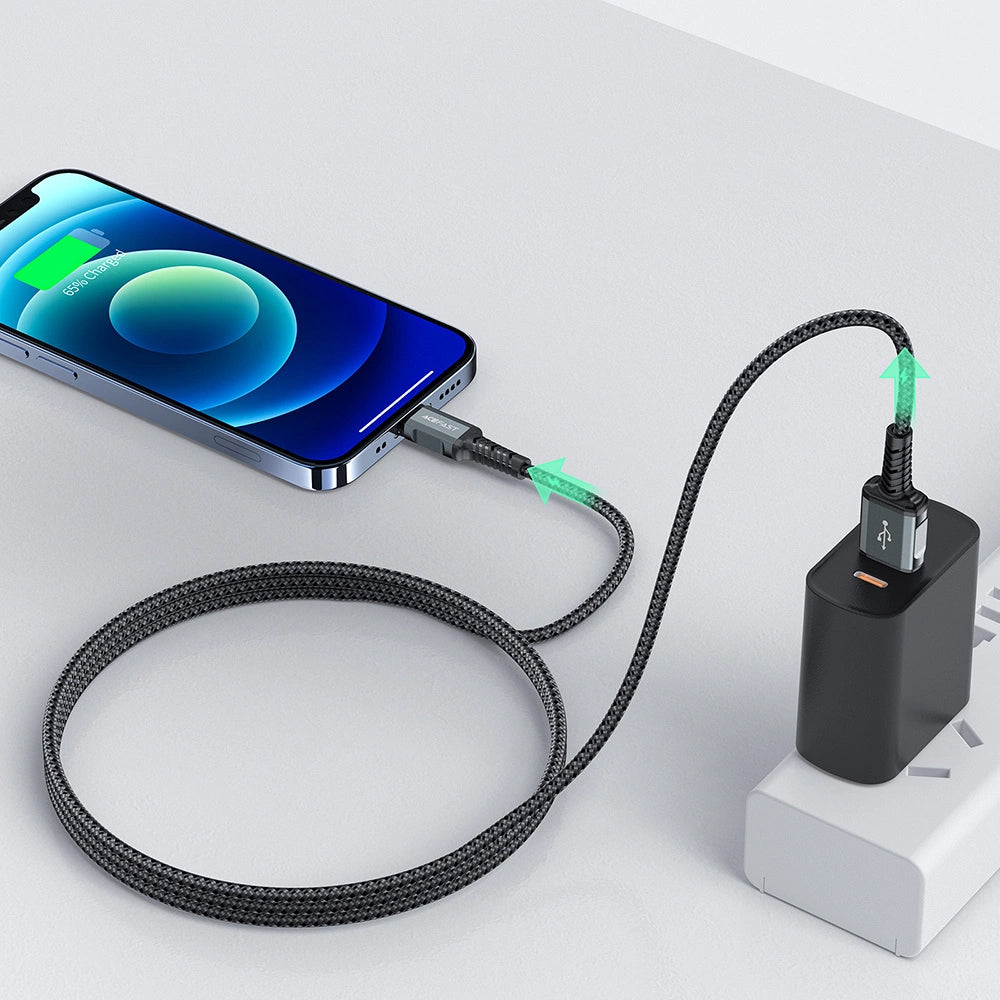 Data- og opladningskabel USB-A - Lightning Acefast C1-02, 18W, 1,2m, Sort