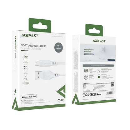Data- og opladningskabel USB-A - Lightning Acefast C3-02, 18W, 1,2m, Hvid