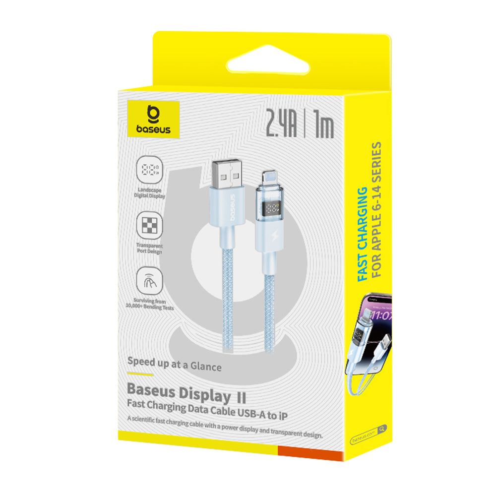 Data- og opladningskabel USB-A - Lightning Baseus Display 2, 12W, 1m, Blå P10382700311-00