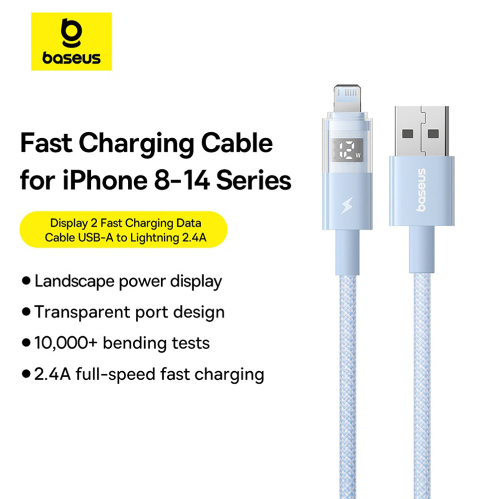 Data- og opladningskabel USB-A - Lightning Baseus Display 2, 12W, 2m, Blå P10382700311-01