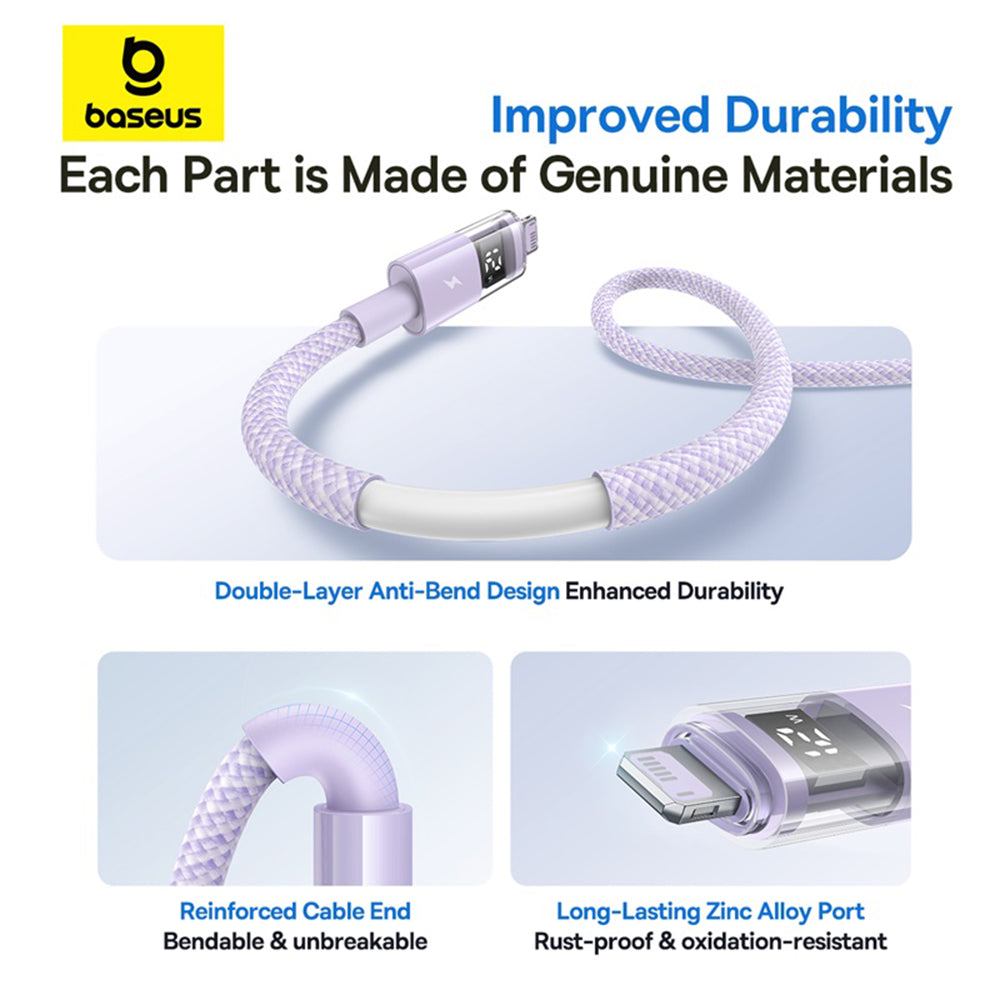 Data- og opladningskabel USB-A - Lightning Baseus Display 2, 12W, 2m, Lilla P10382700511-01