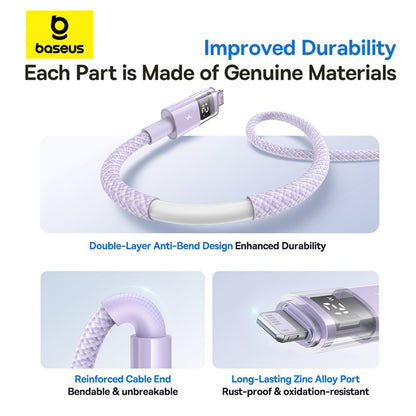 Data- og opladningskabel USB-A - Lightning Baseus Display 2, 12W, 2m, Lilla P10382700511-01