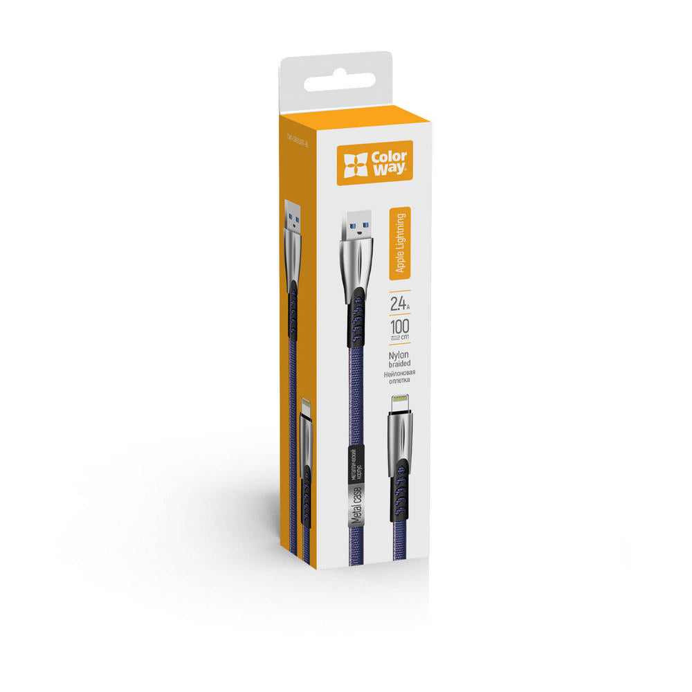 Data- og opladningskabel USB-A - Lightning ColorWay CW-CBUL010, 18W, 1m, Blå