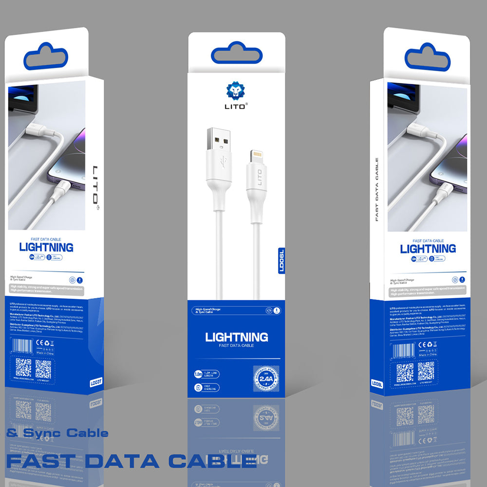 Data- og opladningskabel USB-A - Lightning Lito LD06L, 18W, 1m, Hvid