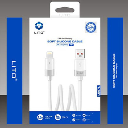 Data- og opladningskabel USB-A - Lightning Lito LD07, 60W, 1m, Hvid