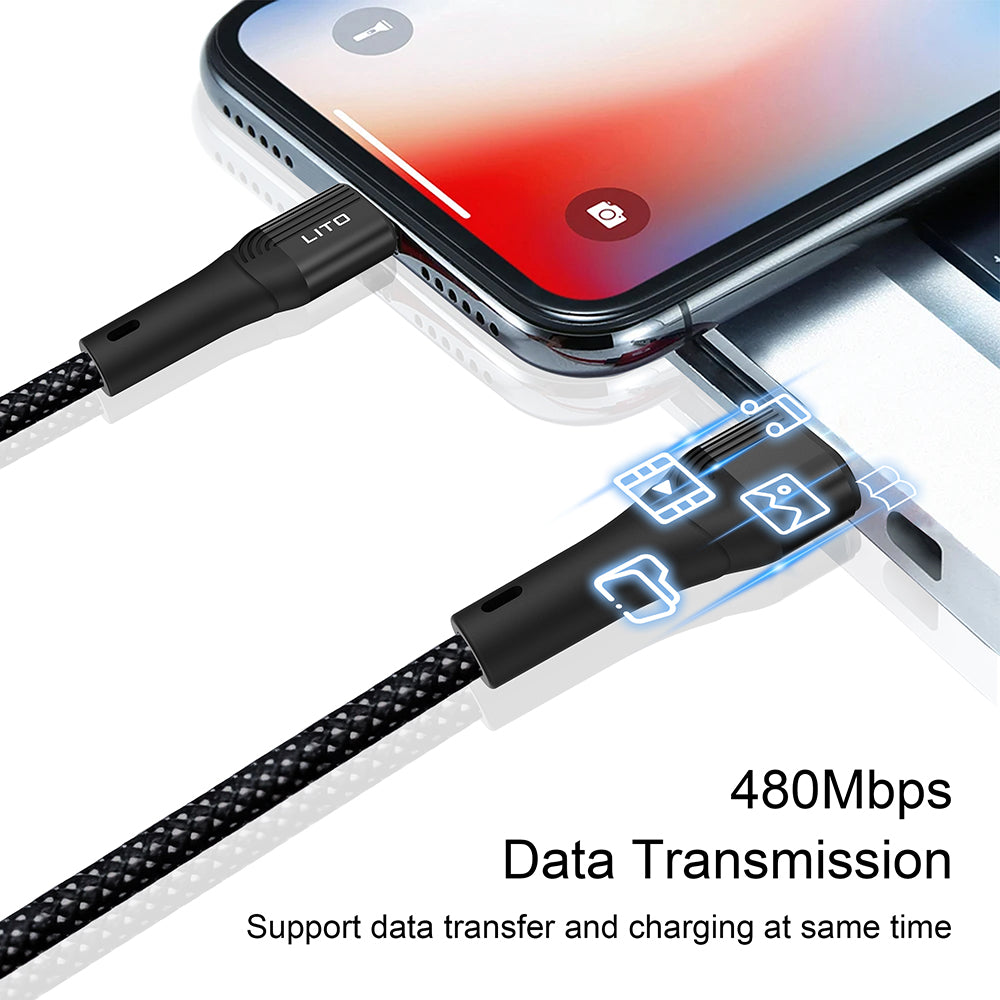 Data- og opladningskabel USB-A - Lightning Lito LD14, 18W, 1m, Sort