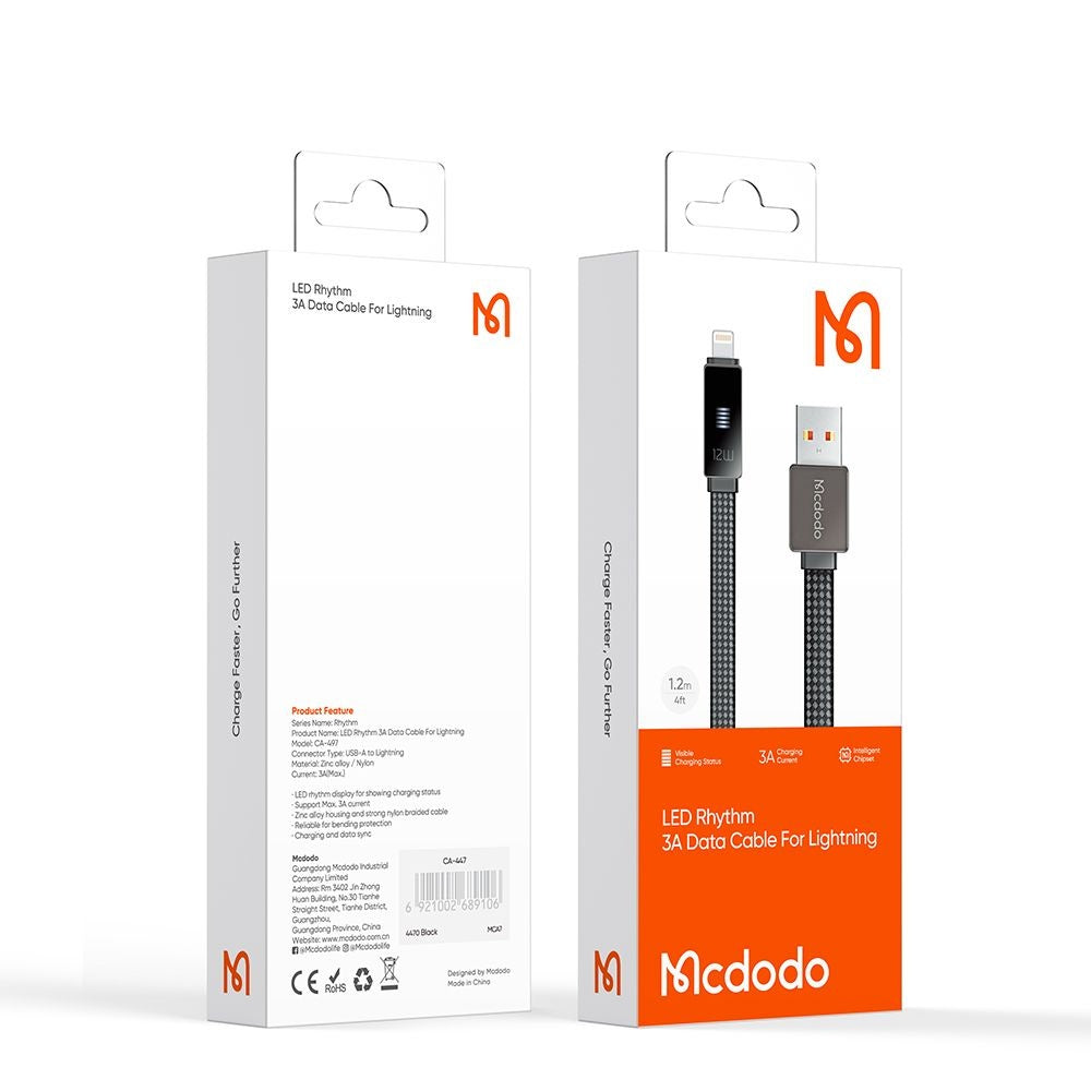 Data- og opladningskabel USB-A - Lightning McDodo CA-4970 Rythm Display, 18W, 1,2m, Sort