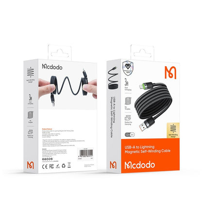 Data- og opladningskabel USB-A - Lightning McDodo CA-6000 Self Winding, 18W, 1.2m, Sort