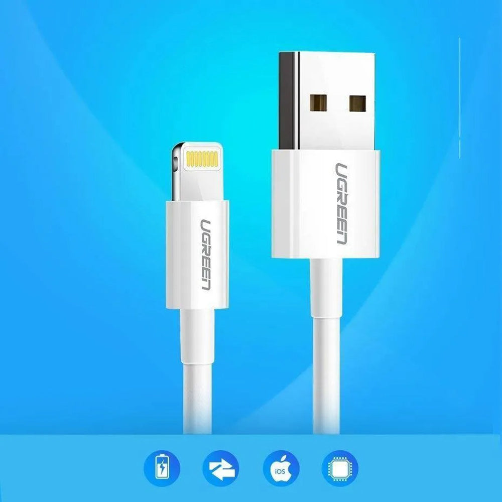 Data- og opladningskabel USB-A - Lightning UGREEN US155 (20728), 18W, 1m, Hvid