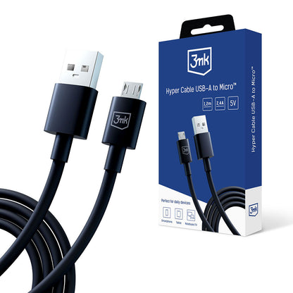 Data- og opladningskabel USB-A - microUSB 3MK Hyper, 18W, 1.2m, Sort
