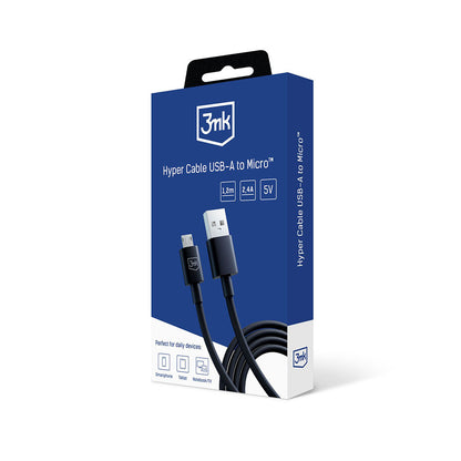 Data- og opladningskabel USB-A - microUSB 3MK Hyper, 18W, 1.2m, Sort