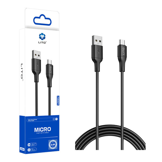 Data- og opladningskabel USB-A - microUSB Lito LD06V, 18W, 1m, Sort