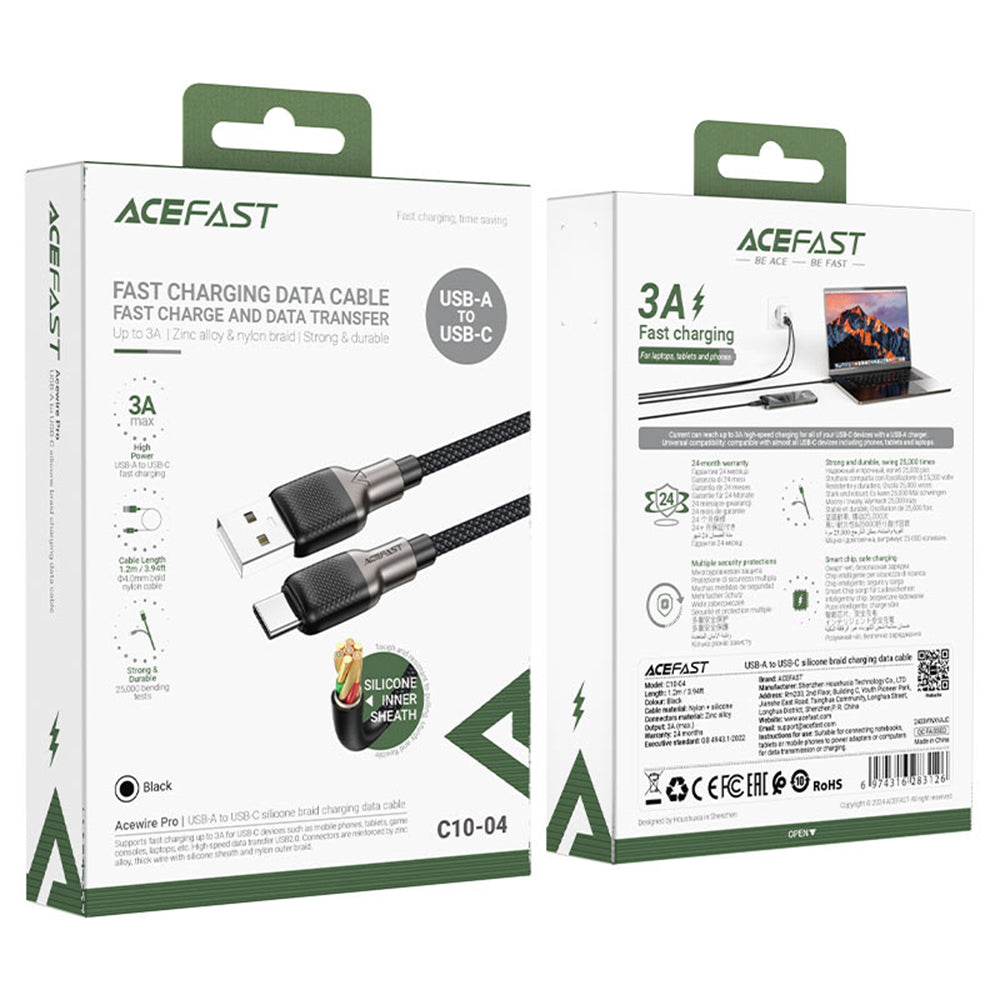 Data- og opladningskabel USB-A - USB-C Acefast C10-04, 18W, 1,2m, Sort