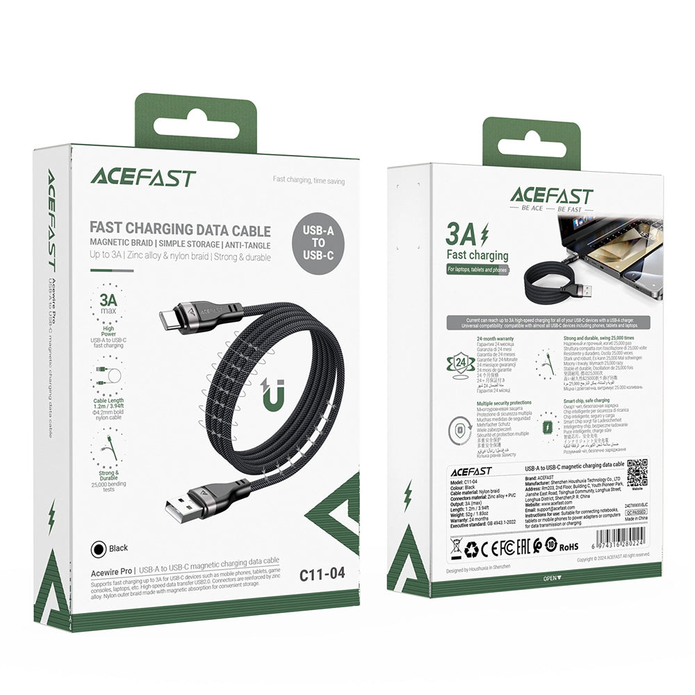 Data- og opladningskabel USB-A - USB-C Acefast C11-04, 18W, 1.2m, Sort