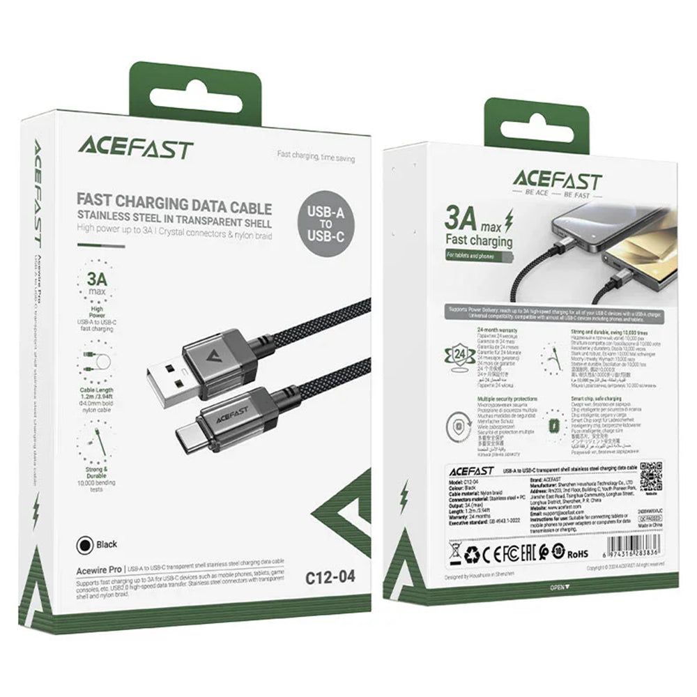 Data- og opladningskabel USB-A - USB-C Acefast C12-04, 18W, 1,2 m, Sort