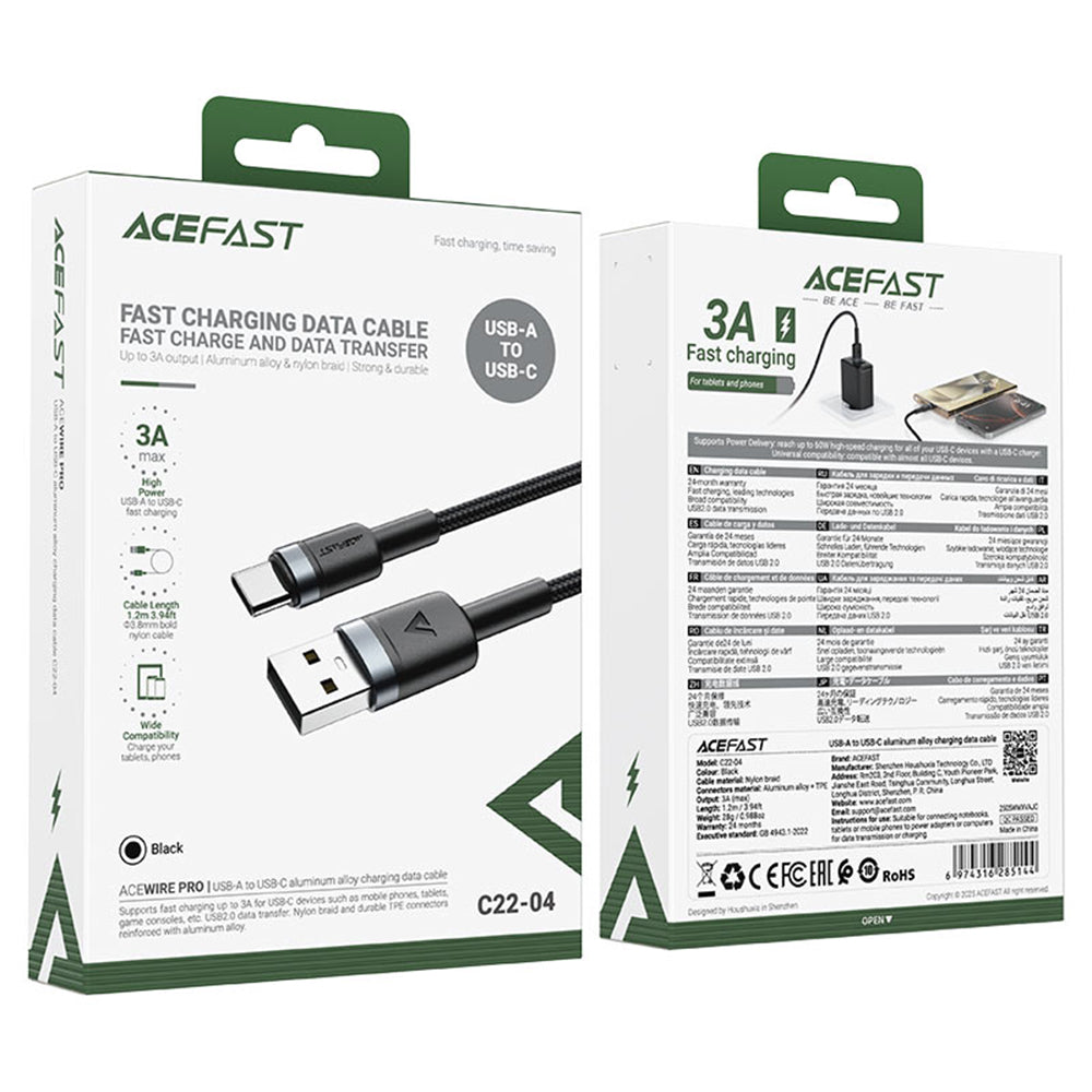 Data- og opladningskabel USB-A - USB-C Acefast C22-04, 18W, 1.2m, Sort
