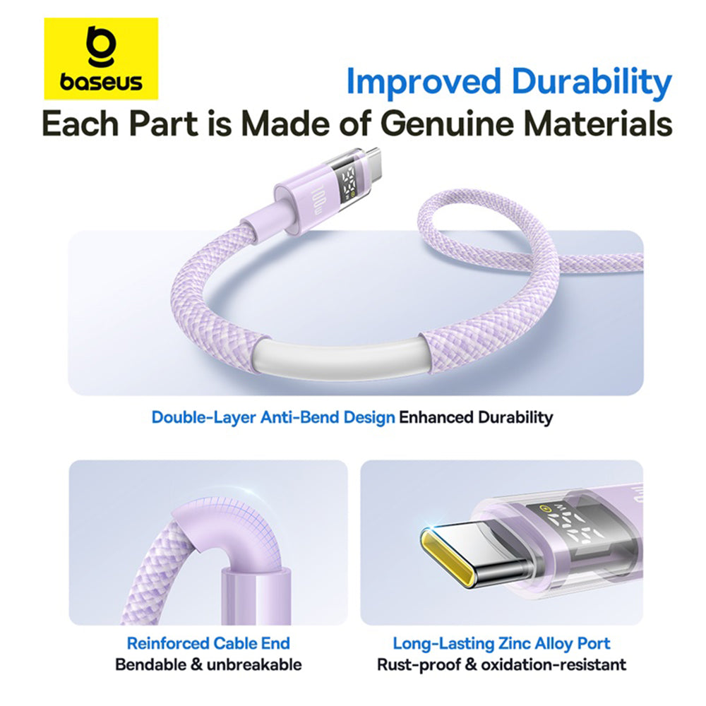 Data- og opladningskabel USB-A - USB-C Baseus Display 2, 100W, 1m, Lilla P10382701511-00