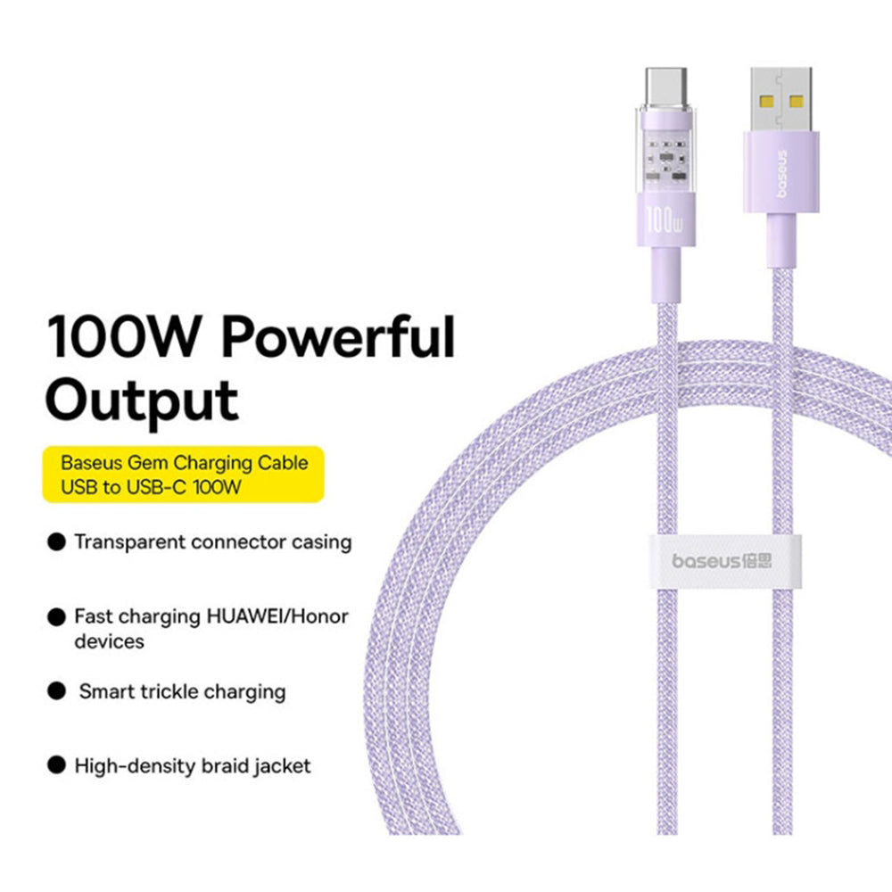 Data- og opladningskabel USB-A - USB-C Baseus Gem, 100W, 1m, Lilla P10373002511-00
