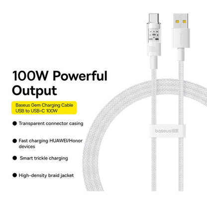 Data- og opladningskabel USB-A - USB-C Baseus Gem, 100W, 2m, Hvid P10373002211-01