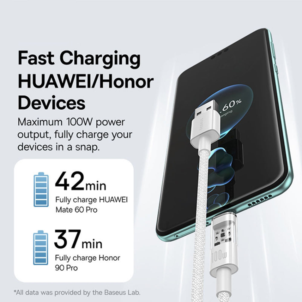 Data- og opladningskabel USB-A - USB-C Baseus Gem, 100W, 2m, Hvid P10373002211-01