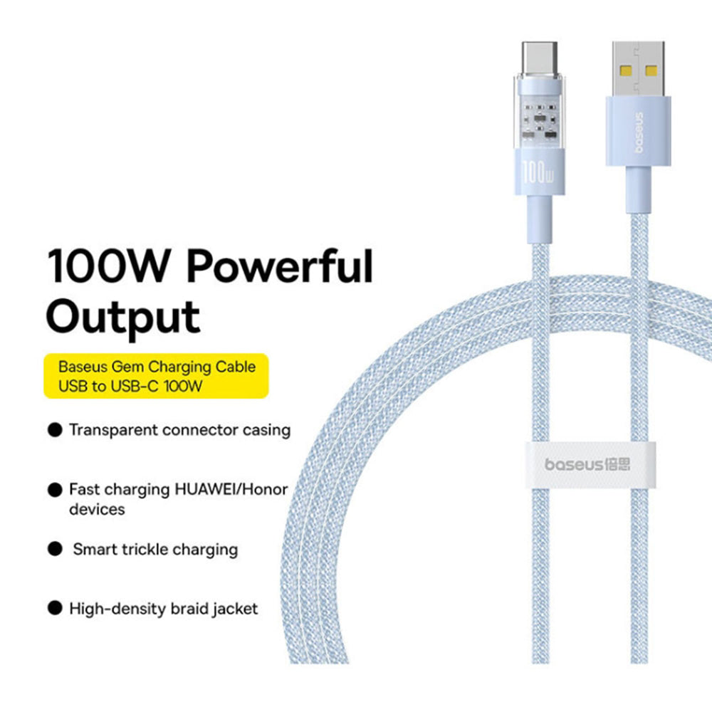 Data- og opladningskabel USB-A - USB-C Baseus Gem, 100W, 2m, Blå P10373002311-01