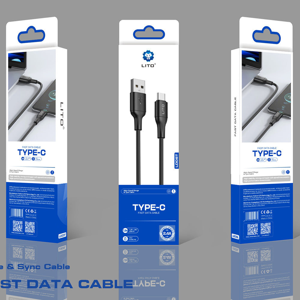 Data- og opladningskabel USB-A - USB-C Lito LD06T, 18W, 1m, Sort