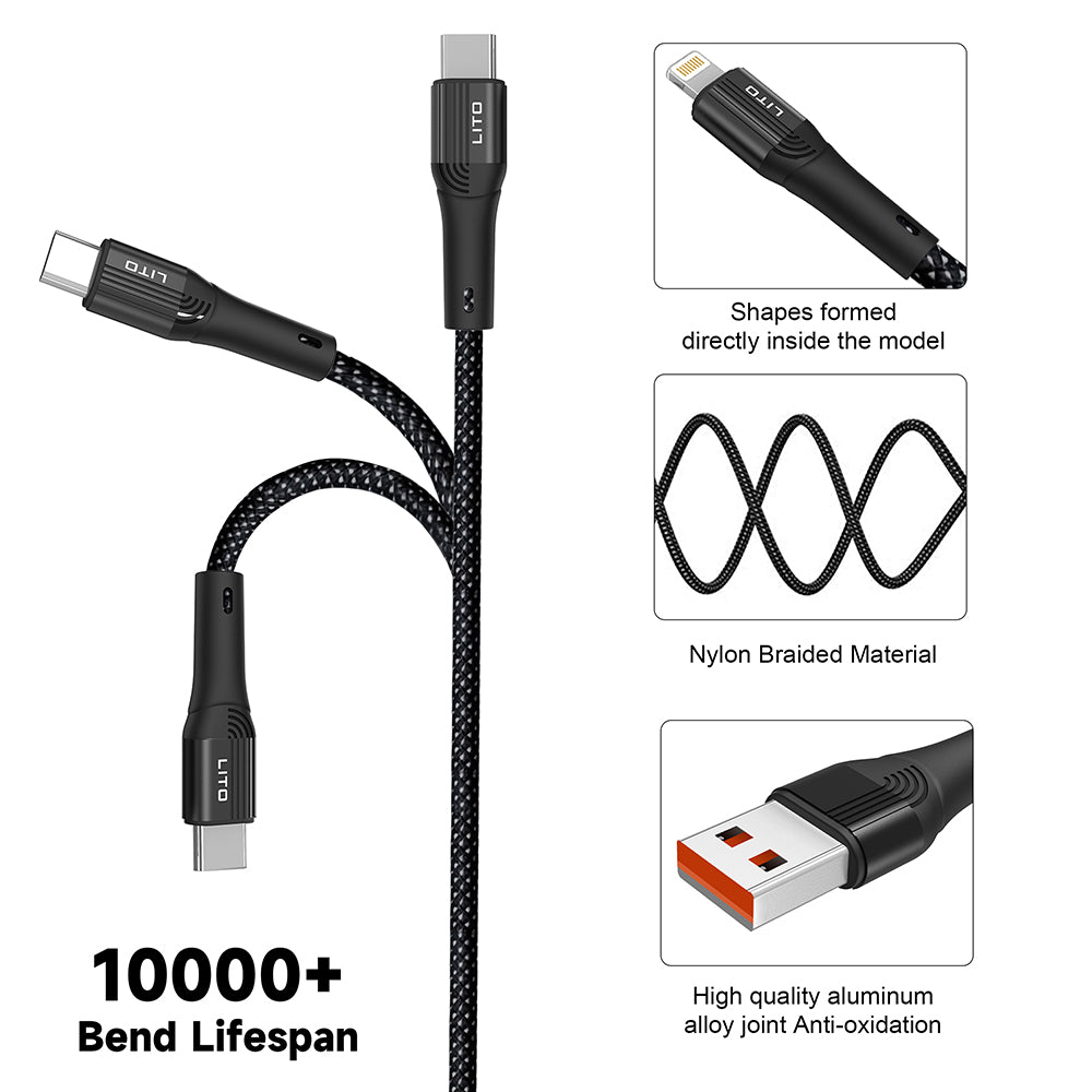 Data- og opladningskabel USB-A - USB-C Lito LD14, 60W, 1m, Sort