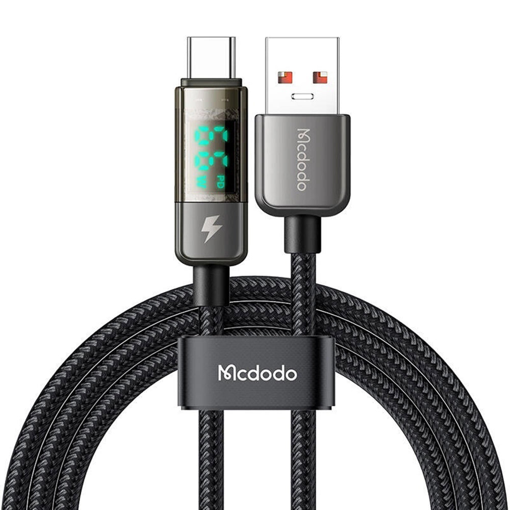 Data- og Opladningskabel USB-A - USB-C McDodo CA-3630 Display Auto Power Off, 66W, 1.2m, Sort