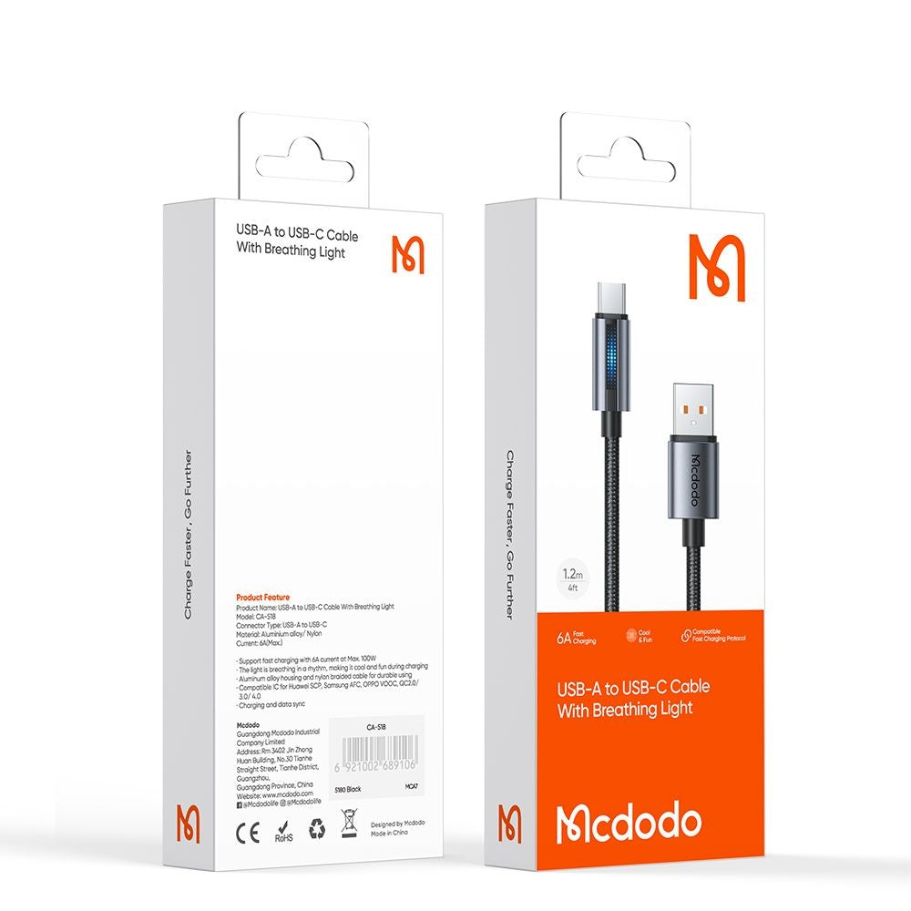 USB-A to USB-C Data and Charging Cable McDodo CA-5180, 100W, 1.2m, Black