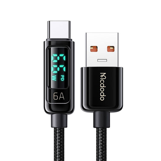 Data- og opladningskabel USB-A - USB-C McDodo CA-8690 Display, 66W, 1.2m, Sort