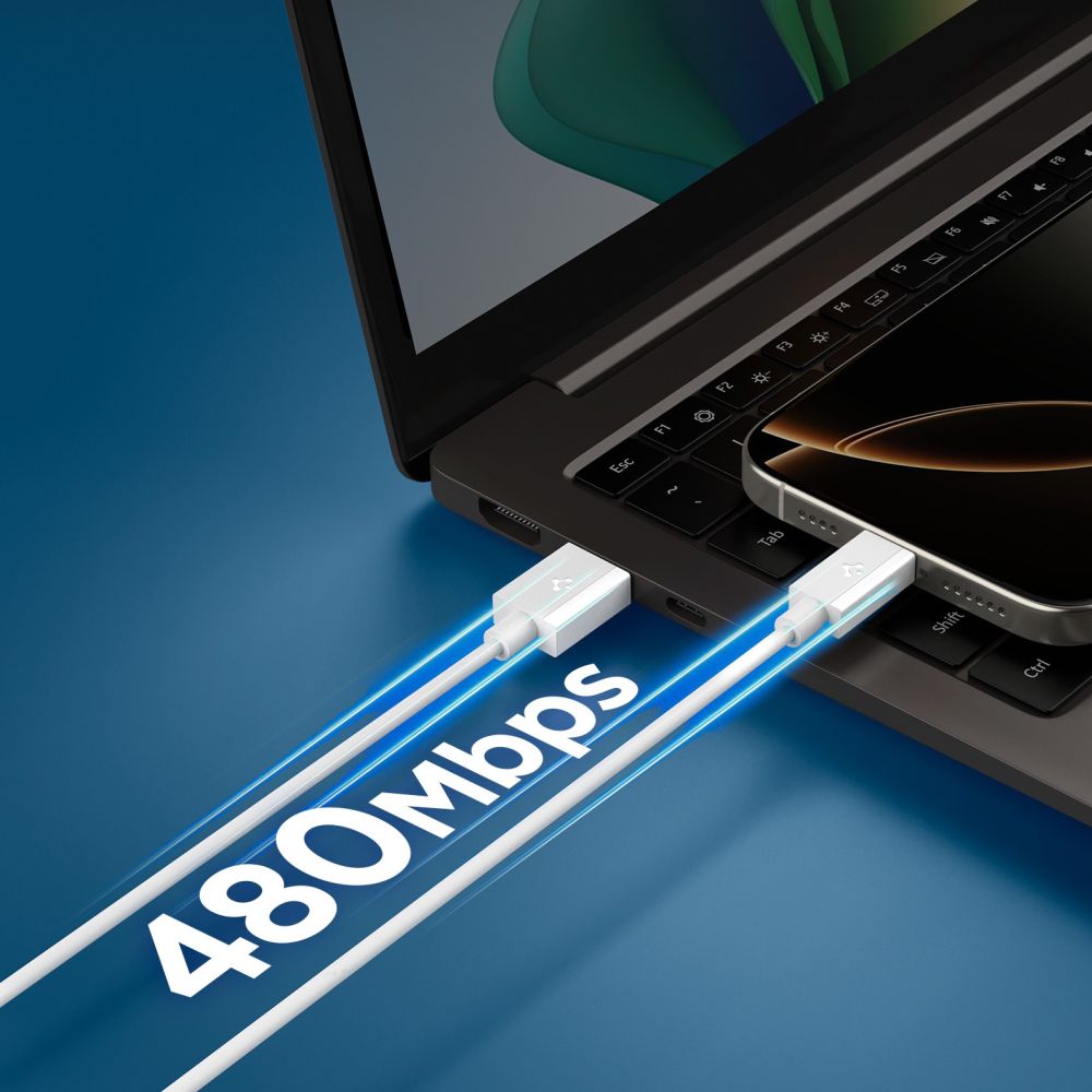 Data- og opladningskabel USB-A - USB-C Spigen Essential, 60W, 1m, Hvid