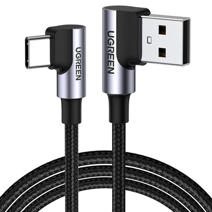 Data- og opladningskabel USB-A - USB-C UGREEN US176 Angled, 18W, 3m, Grå