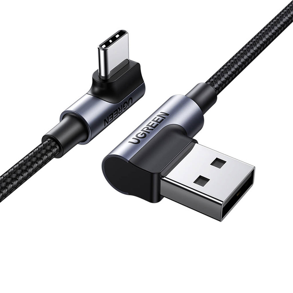 Data- og opladningskabel USB-A - USB-C UGREEN US176 Angled, 18W, 3m, Grå