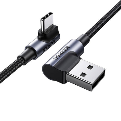 Data- og opladningskabel USB-A - USB-C UGREEN US176 Angled, 18W, 3m, Grå