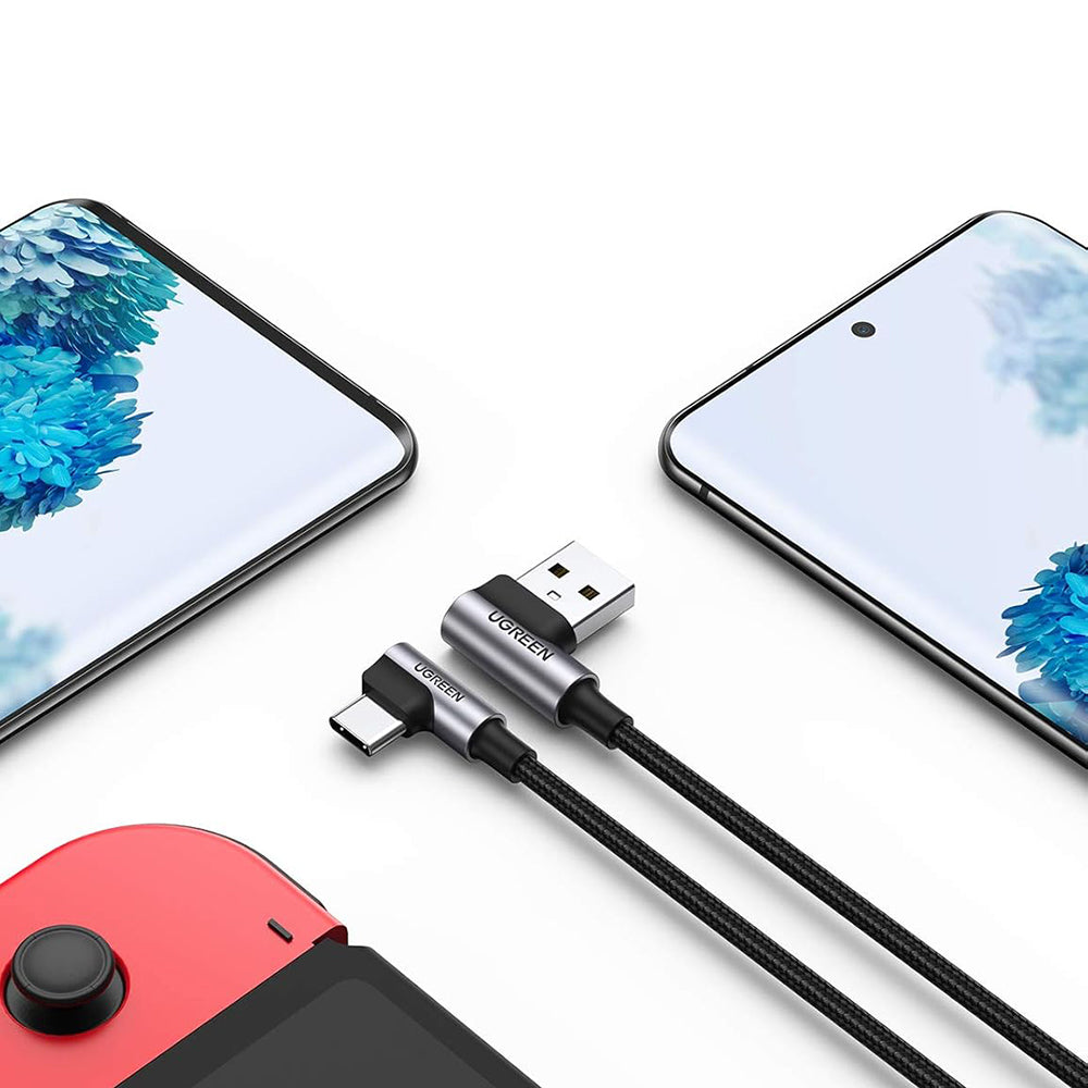 Data- og opladningskabel USB-A - USB-C UGREEN US176 Angled, 18W, 3m, Grå