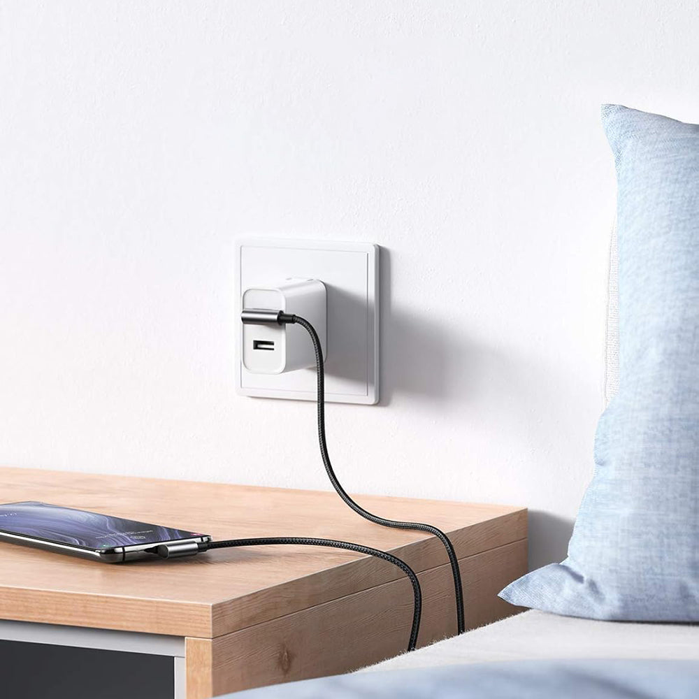 Data- og opladningskabel USB-A - USB-C UGREEN US176 Angled, 18W, 3m, Grå