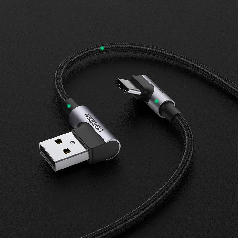 Data- og opladningskabel USB-A - USB-C UGREEN US176 Angled, 18W, 3m, Grå