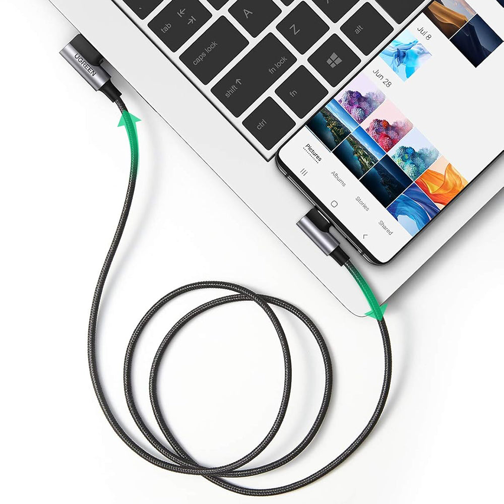 Data- og opladningskabel USB-A - USB-C UGREEN US176 Angled, 18W, 3m, Grå