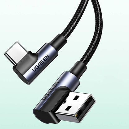 Data- og opladningskabel USB-A - USB-C UGREEN US176 Angled, 18W, 3m, Grå