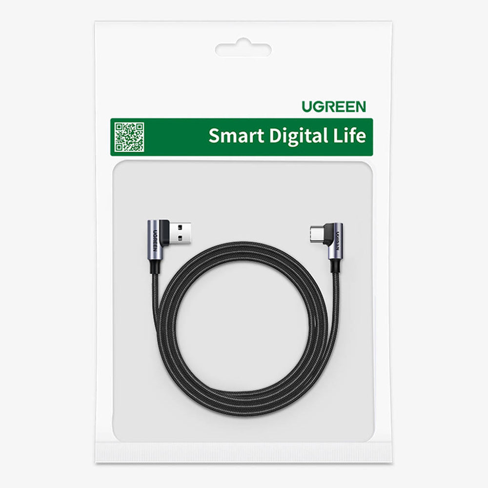 Data- og opladningskabel USB-A - USB-C UGREEN US176 Angled, 18W, 3m, Grå