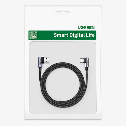 Data- og opladningskabel USB-A - USB-C UGREEN US176 Angled, 18W, 3m, Grå