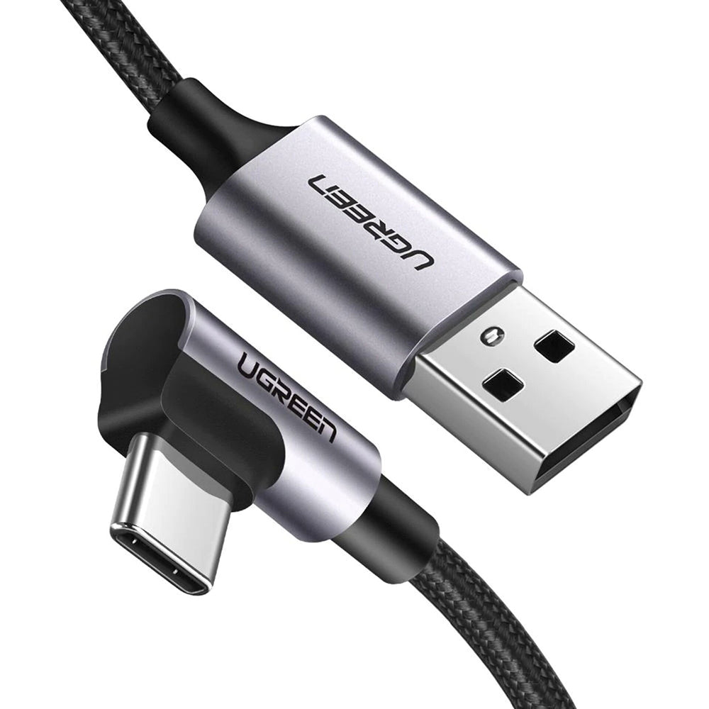 Data- og opladningskabel USB-A - USB-C UGREEN US284 Angled, 18W, 0,5m, Grå